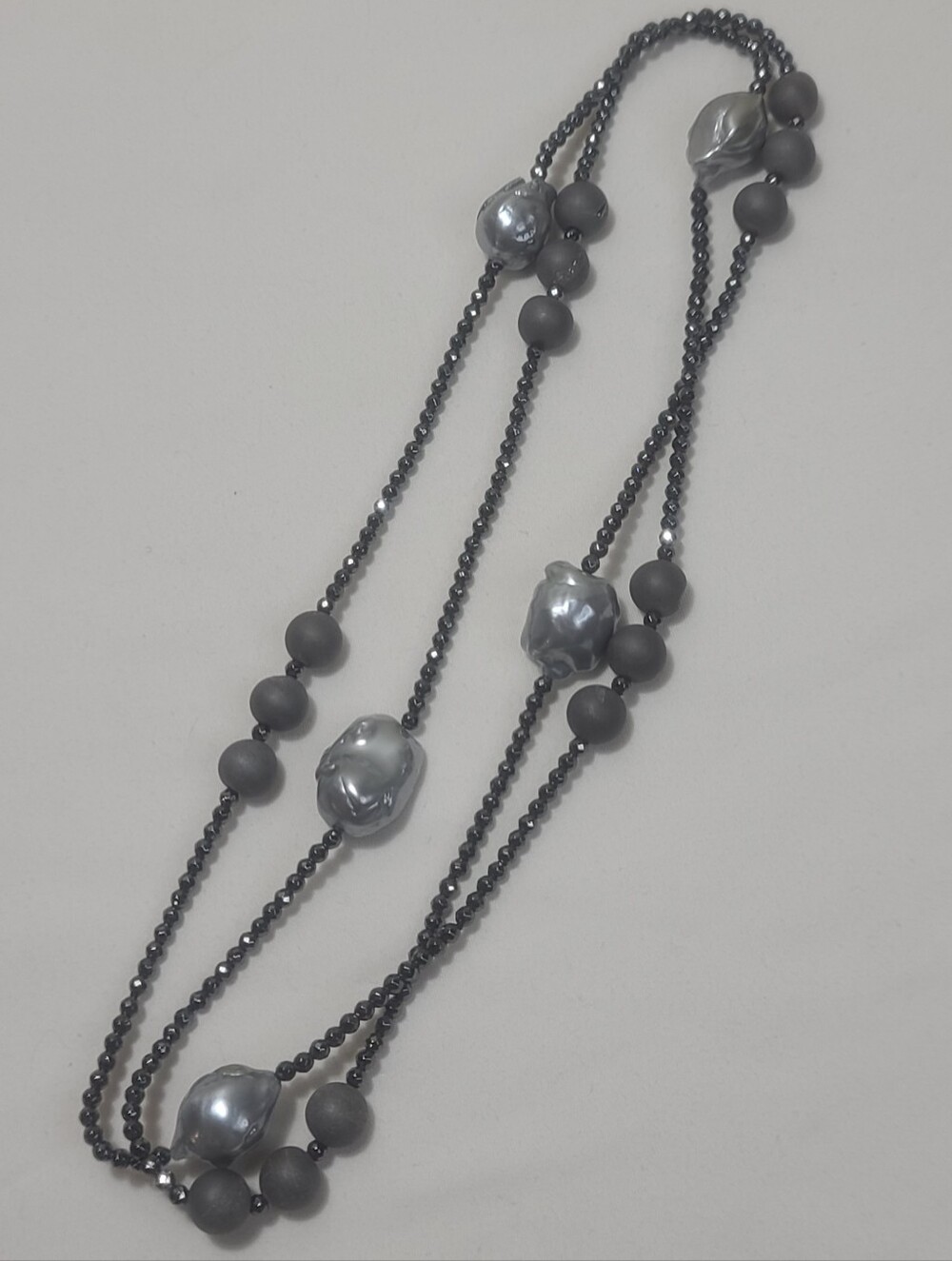 Elegant Gray Faux Pearl Bead Long Necklace